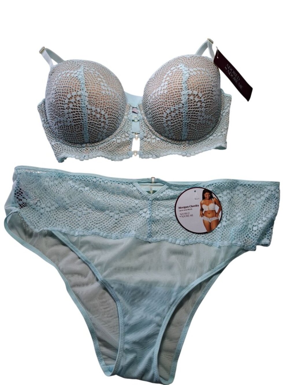 New Adored By Adore Me Womens Morgan Cheeky Lace & Mesh Lingerie Bra & Panty Set